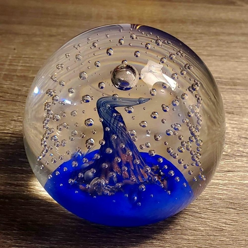 Caithness Bullicante Cobalt Blue Paperweight with Gold Aventurine Signed